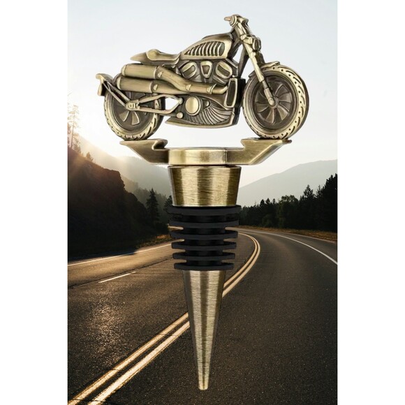 Rustic Motorcycle Biker Wine Bottle Stopper with Rubber Seal - Picture 4 of 6